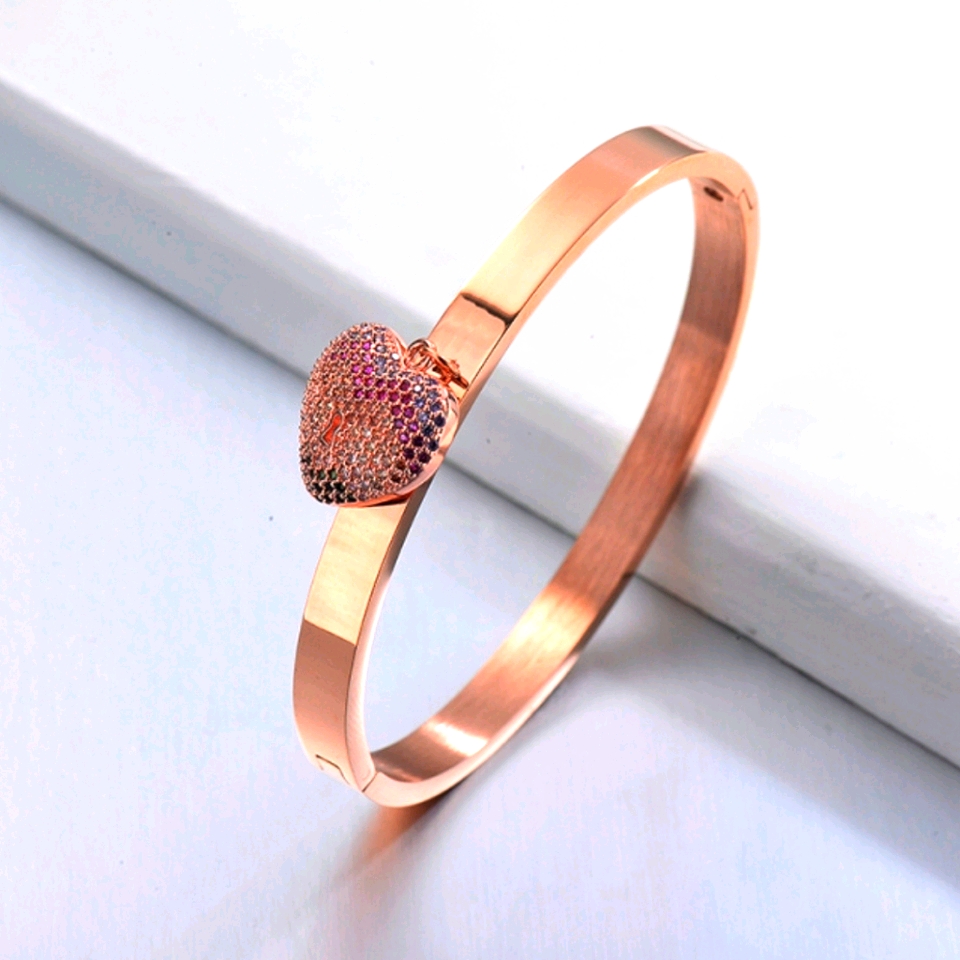 Rose Gold Diamond Heart Bangle